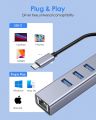 USB 3.0 HUB with RJ45 Gigabit Ethernet Port, USB C to Ethernet Adapter. 