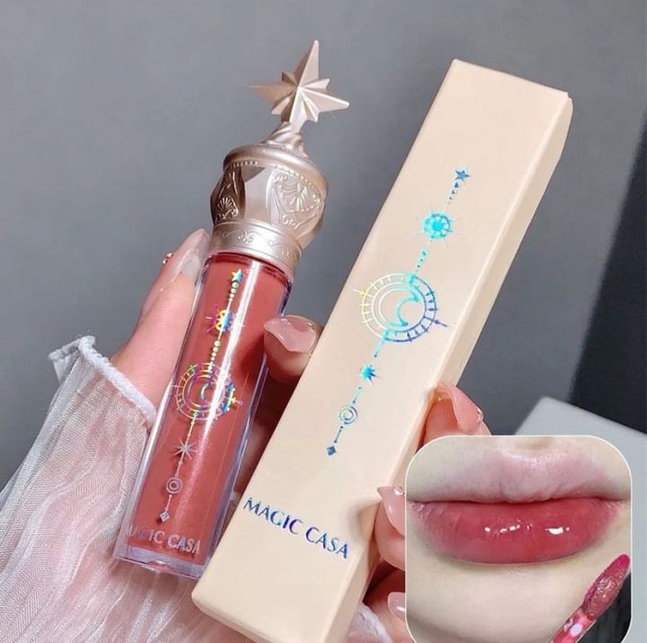 3.5ml MAGIC CASA Small Star Stick Mirror Face Lip Glaze Lip Gloss Waterproof Long Lasting Moisturizing Lipstick Transparent Gloss Women Makeup Cosmetic