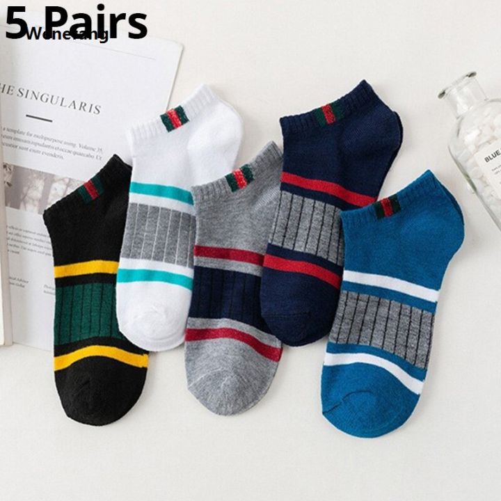 Wenefang%205%20Pairs%20Of%20Mens%20Casual%20Boat%20Socks%20Simple%20Sweat%20Absorbing%20Portable%20Breathable%20Vertical%20Bar%20Parallel%20Bars%20Ovement%20Tube%20Socks%20-%20Image%202