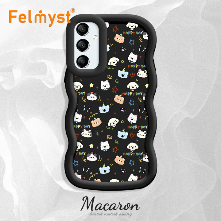 FELMYST for Samsung A24 4G Back Cover Big Wave Edge Soft Silicone Full Screen Small Animals Pattern Macaron Phone Case