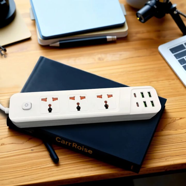 2500W Universal Power Socket Extension Board with Switch | 3 AC Outlets + 4 USB Ports (2 Type-C) | 4.1A Fast Charging Power Strip - Shophill