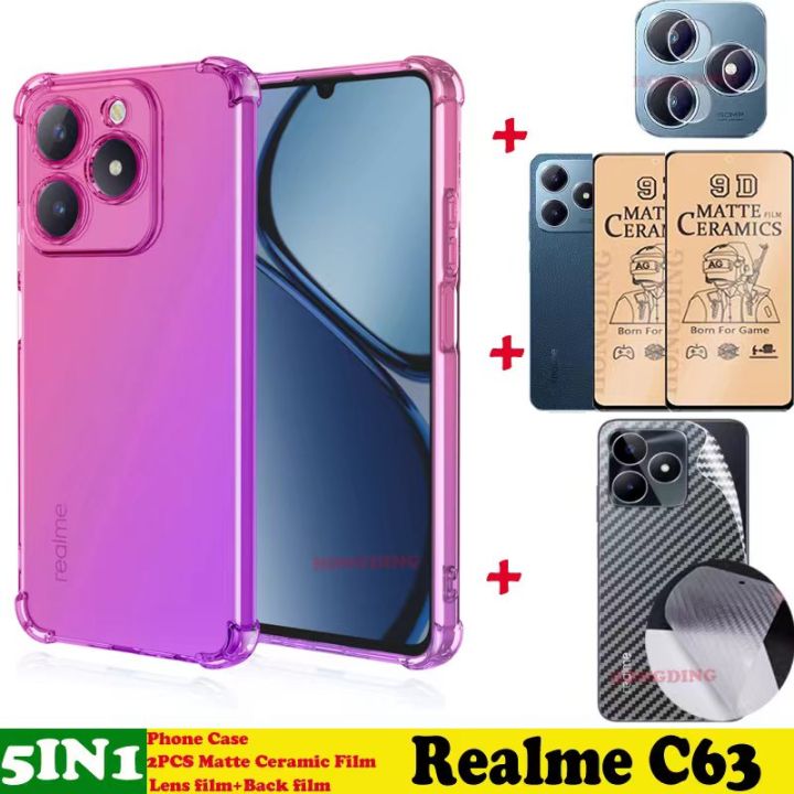 BLKNAIM%205-in-1%20NEW%20For%20Realme%20C63%20case%20Anti-fall%20Color%20phone%20case%20+2PCS%20Matte%20Ceramic%20Film%20+Carbon%20Fiber%20Back%20Film%20+Lens%20Film%20-%20Image%204
