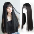 South Korea wig female black long hair soft girl realistic wig Japanese internet celebrity air bangs temperament face repair wigs. 