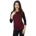 Women's Baseball T-Shirt Short Sleeve Loose Fit Casual Crew Neck Top in Black Or Maroon. 