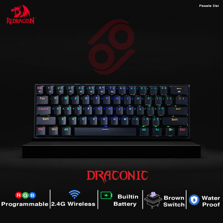 Redragon K530 Draconic 60% Compact Gaming RGB Wireless Mechanical Keyboard for Mobile 61 Keys
