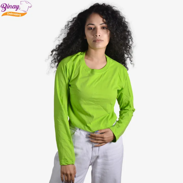 Binay%20Embroidery%20Neon%20Color%20Full%20Sleeve%20Crop%20Top%20T-Shirt%20For%20Women-%20Fashion%20%7C%20T-Shirts%20For%20Women%20%7C%20Women's%20Upper%20Wear%20%7C%20-%20Image%202