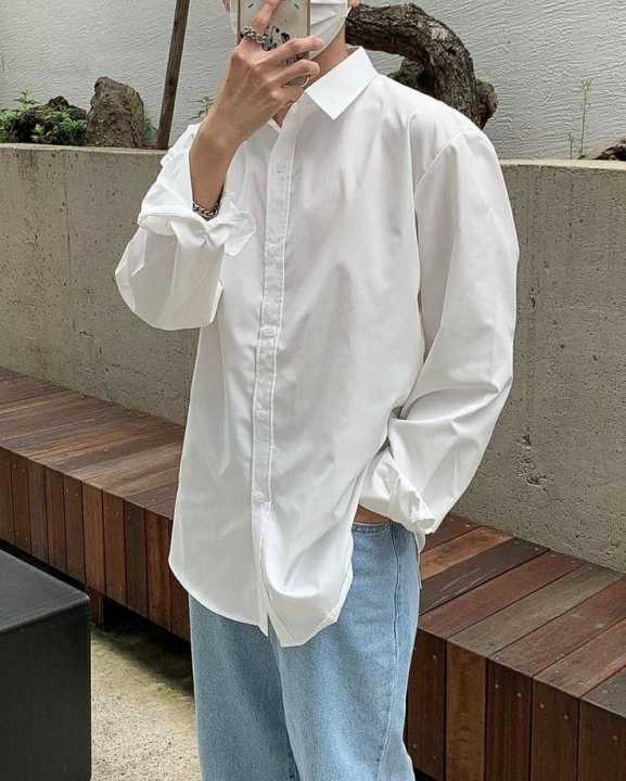Plain White Full Sleeves Plain Cotton Shirt For Men