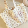 Large Capacity Fragmented Flowers Pattern Tote Bag Fashion Sweet With Lace Bow Storage Handbags Canvas Handbag Creek. 