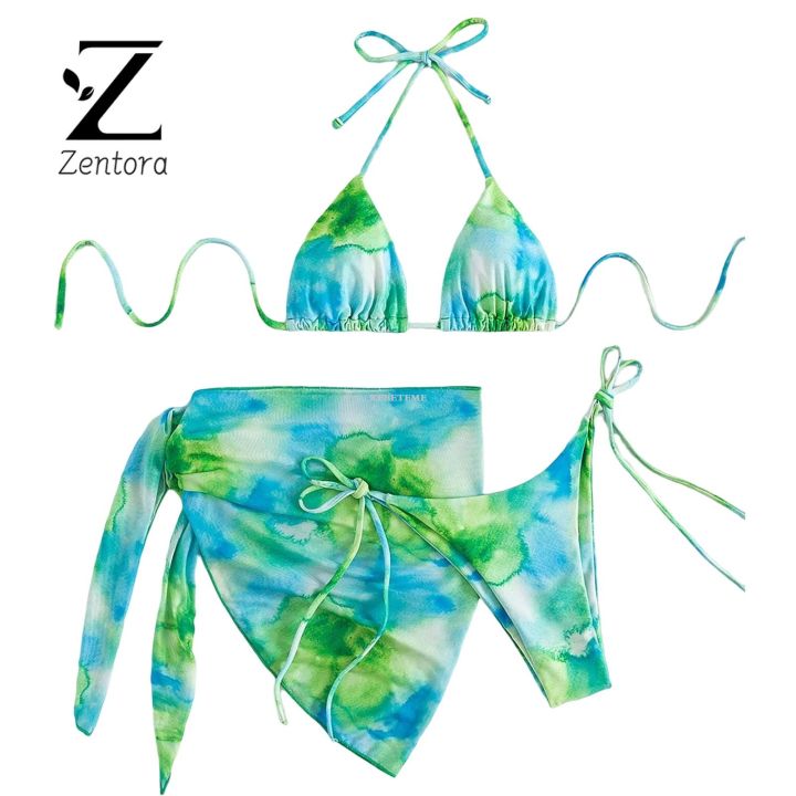 KEBETEMEZentora Bra Briefs St Set Pads Three-【2025 Version】piece Women Hip Wrap Cover Up Swimwear