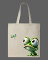 Cute Funny Frog & Dragonfly Graphic Canvas Tote Bag – Eco-Friendly Cotton Shoulder Shopping Bag-White, Black. 