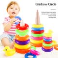 Montessori Rainbow Color Stacking Rings Tower Duck Bath Tub Toy For Kids Early Development Circle Jenga. 