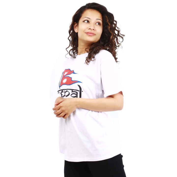White%20Round%20Neck%20Half%20Sleeve%20Nepal%20Flag%20Printed%20T-Shirt%20For%20Women%20-%20Image%204