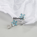 Difutagui Cute Daisy Tiny Flower Stud Earrings For Lady Girls Crystal White Original Copper Light Blue Epoxy Female Exquisite Earring Jewelry Gift. 
