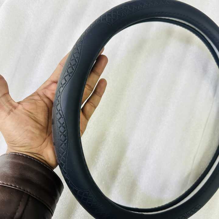 Cross Design PU Leather Steering Cover Black Color Size Small