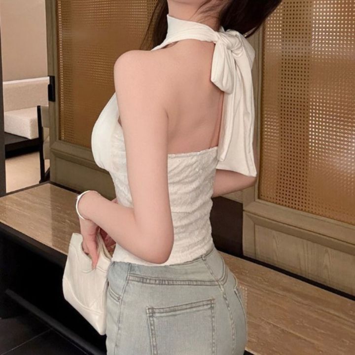 Simple%20Sleeveless%20Lace-up%20Camisole%20Pleated%20Solid%20Color%20Lace%20Vest%20Tops%20Beach%20Wear%20Halter%20Women's%20Crop%20Top%20Party%20-%20Image%205