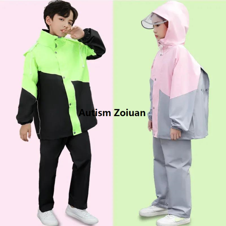 Children's Split Raincoat Suit Kids Girls Boys Rain Pants Waterproof Full Body Rain Poncho Jacket Outdoor Hiking Hooded Rainwear