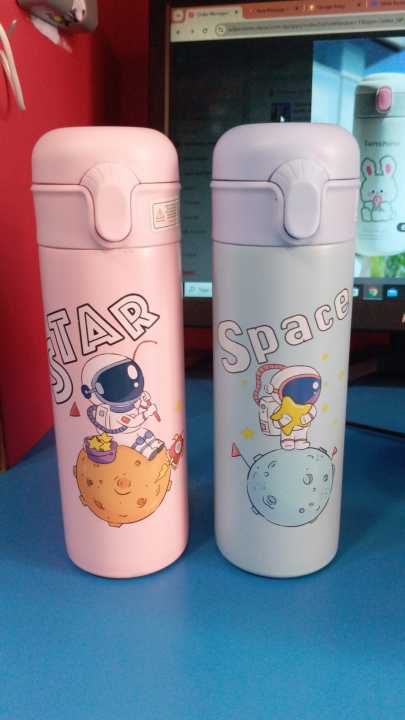 380ml Mini Kids Cute Thermos Bottle with straw 304 Stainless Steel