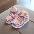 MoonCare - Baby Girl Glitter Sneakers LED Lights Shoes With Velcro. 