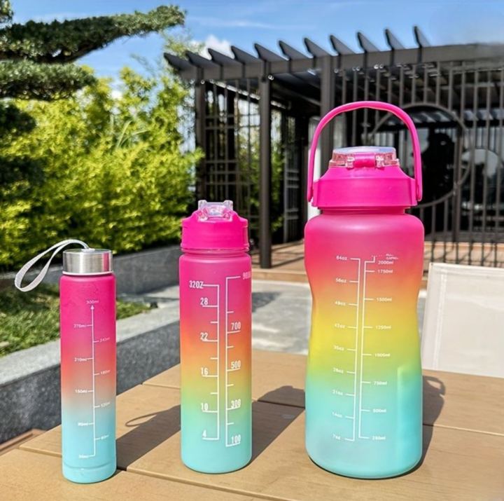 3 In 1 Colorful Sports Water Bottle Multicolor(2000ml-900ml-300ml)