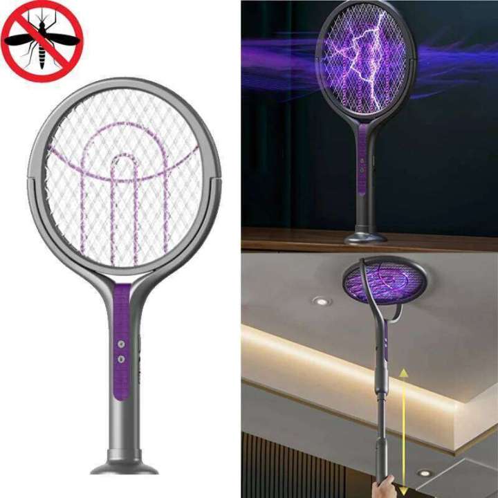 3 in1 Electric Bat Rotary Pest Control Stick Indoor and Outdoor Hand-held Mosquito Swatter with Telescopic Rod