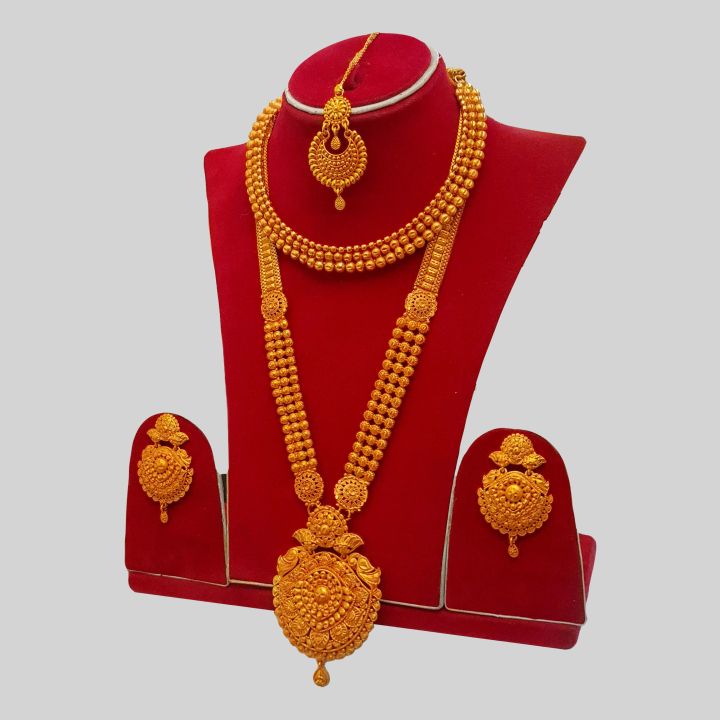 Gold%20Plated%20Rani%20Haar%20With%20Necklace,Earrings%20&%20Sirbindi%20Nepali%20Bridal%20Jewelry%20Rani%20Haar%20Combo%20Set%20Full%20Bridal%20Set%20Rani%20Haar%20For%20Bride%20Artificial%20Rani%20Haar%20Behuli%20Design%20Rani%20Haar%20Set%20Bridal%20Full%20Set%20Gold%20Polishedd%20Rai%20Haar%20Gold%20Design%20Ranihar%20For%20Marriage%20-%20Image%203