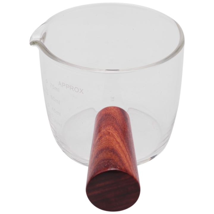 LKPCIGCXM%20Glass%20Measuring%20Cup%20Espresso%20Glass%2075ML%20Triple%20Pitcher%20Barista%20Single%20Spouts%20with%20Wood%20Handle%20-%20Image%203