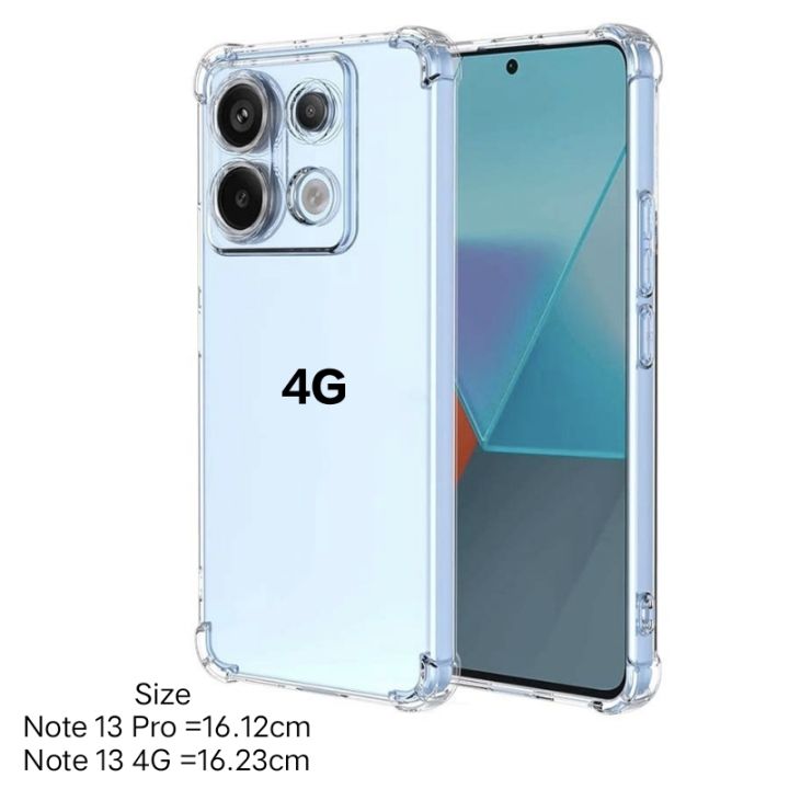 Redmi Note 13 4G & Note 13 Pro 4G (Both Different Size) Shockproof Clear Transparent Soft Cover Case