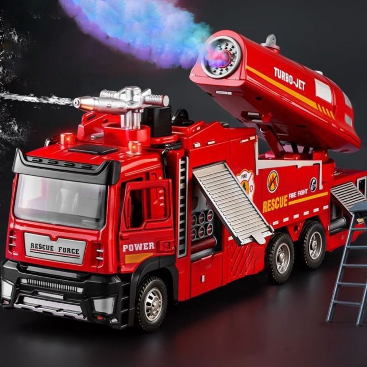 Realistic 1:32 Scale Fire Truck Model With Sound Light Pull-Back Function Water Spray Fire Rescue Toy Interactive Toy Engineering Vehicle Children Gifts