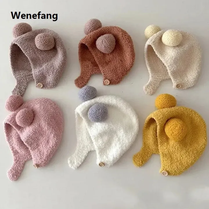 Wenefang%20Cute%20Winter%20Warm%20Kids%20Girl%20Boys%20Baby%20Hats%20Fleece%20Wool%20Hemming%20Caps%20with%20Ball%20Solid%20Wool%20Ear%20Protection%20Hats%20Soft%20Newborn%20Bonnet%20-%20Image%203