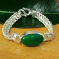 Green Stoned Silver Bracelet For Men - 64.12G. 