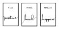 "Stay Positive, Work Hard, Make It Happen" Minimalist Calligraphy Wall Art Set of 3 Frames| Three Piece Frame. 