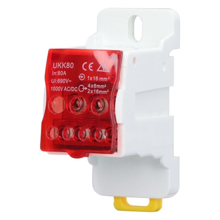 Circuit Breaker 690V 80A DIN Rail Terminal Block Red Brass Conductor ...