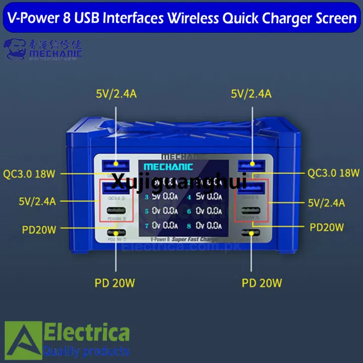 Xujiguanghui%20Super%20Fast%20Charger%20MECHANIC%20V-Power%208PRO%208%20Ports%20110W%20High-power%20for%20Mobile%20Phone%20Ipad%20Smart%20Watches%20LED%20Wireless%20Charging%20Tool%20by%20Electrica%20-%20Image%202