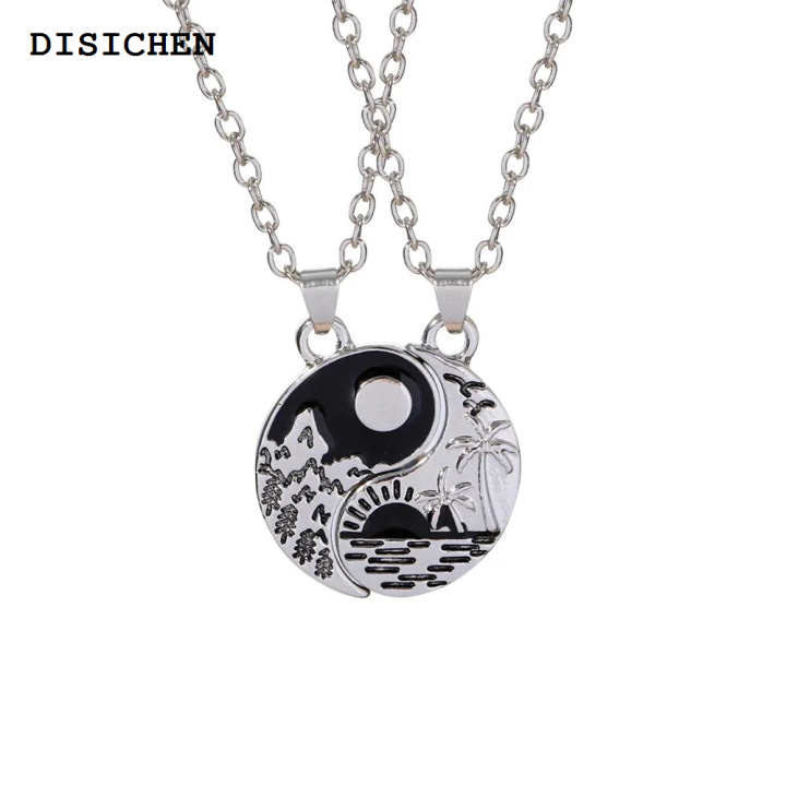 DISICHEN%20Sales%20promotion%20Cute%20Sun%20And%20Moon%20Pendant%20Necklace%20Blue%20Black%20Colors%20Mountain%20Sea%20Wave%20Chain%20Choker%20For%20Lovers%20Couple%20Best%20Friends%20Party%20Gift%20-%20Image%206