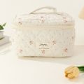 Portable Floral Graphic Cotton Quilted Makeup Bag Large Striped Polka Dots Travel Makeup Bag Graffiti Cute Organizer Women Girls. 
