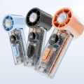 Portable 100 Gears Mini Pocket Turbo Fan Transparent Body Rechargeable Handheld Fan Adjustable Speeds with LED Light Neck Hanging Small Fan Summer. 