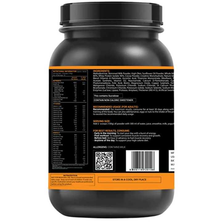 OSOAA%201:3%20Lean%20Mass%20Gainer%201Kg%20With%20Creatine%20&%20Whey%20Protein%20-%20420%20Calories%20&%2021g%20Protein%20(Triple%20Chocolate,%201%20KG)%20-%20Image%203