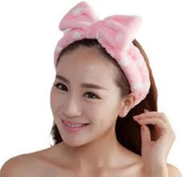 1Pcs Korean Dot Print Plush Bow Headbands Women Soft Wash Face Hairband Elastic Makeup Turban Hair Accessories