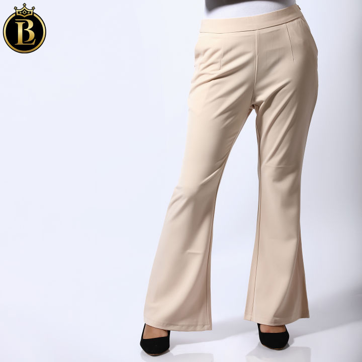 Boss Lady Cream Comfort Flared High-Rise Belly Cotton Formal Pant