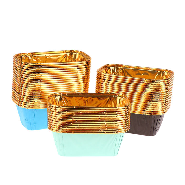 50Pcs Rectangular Aluminum Foil Tin Paper Cup Baking Cups Heat Resistant Cupcake Liner Molds Dessert Cake Box QUANYIN