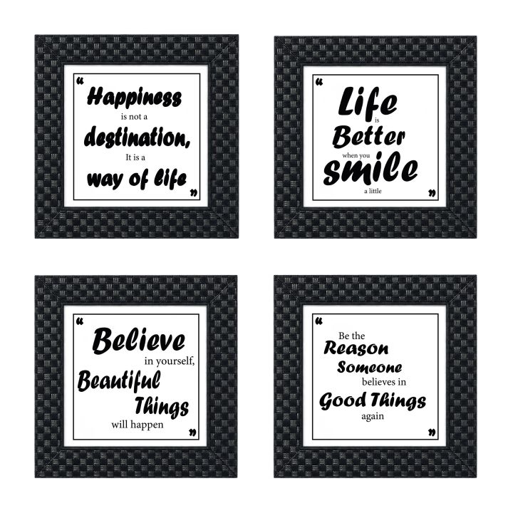 "happiness is not a destination" Quote- Matt laminated printed poster with checker Frame(4 pcs set)9x9Inch