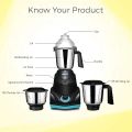 KENT TrueMix-B 750Watt 3 Jar Mixer Grinder With Auto Shut-Off Function. 