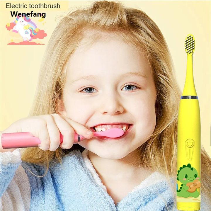 Wenefang Sonic Electric Toothbrush For Kids Cartoon Colorful IPX7 Waterproof New With Replacement Heads Cleaning Automatic Rechargeable Brush