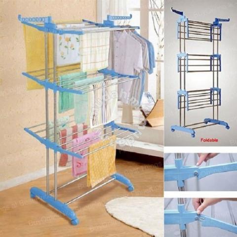 Three Layer Clothes Rack Hanger With Wheels For Drying Clothes