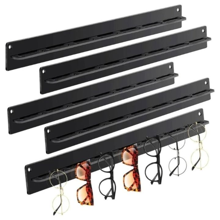 Black Wall Mounted Eyeglasses Holder Eyewear Storage Sunglasses Organizer Sunglasses Hanger Rack Jewelry Shelf 7 Slots Eyewear Display Rack Home Decor