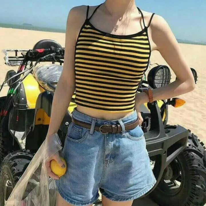 Striped%20Open%20Cross%20Back%20Tank%20Top%20With%20Removable%20Pads%20-%20Image%203