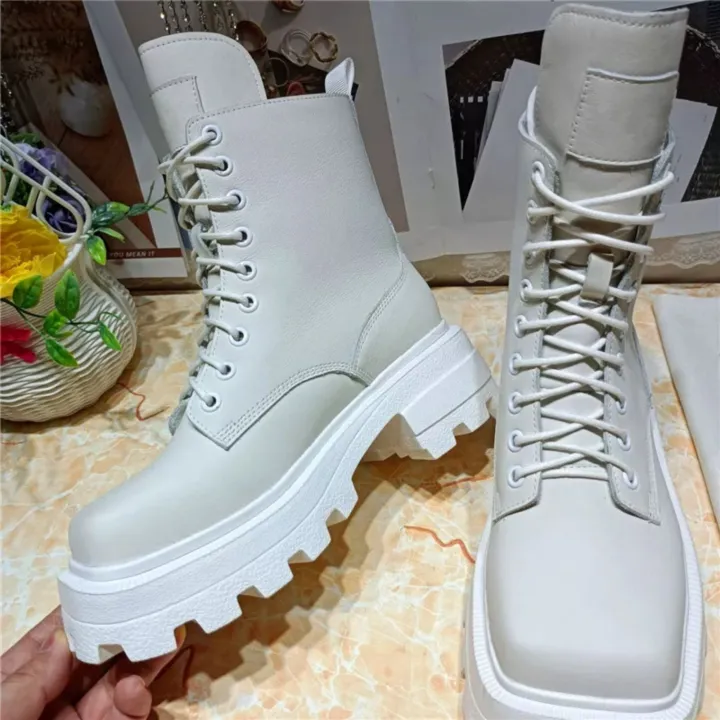 Women's%20Boots%20Combat%20Boots%20Mid%20Calf%20Boots%20Flat%20Heel%20Round%20Toe%20Daily%20PU%20Lace-up%20Solid%20Colored%20White%20Black%20/%20Mid-Calf%20Boots%20-%20Image%203