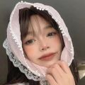 Korean Triangle Headscarf Lace Flower Summer Women Girls Ins Sweet Cute Head Scarf Travel Versatile Hair Scarf ( 1  piece). 
