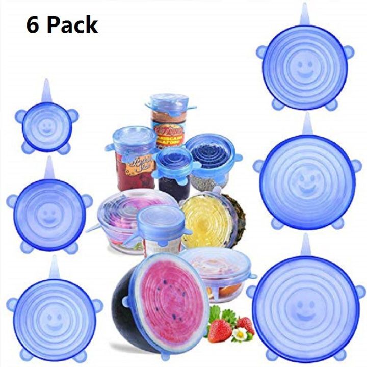 6Pcs/Set Perfect Seal Silicone Super Stretch Lids | Eco Friendly & Food Safe Material Silicone Mulitpurpose Lid