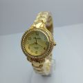 Eliyina Luxury Design Watch For Ladies | Fashionable Stone Curved Stainless Steel Gold Chain Round Numbering Gold Dial Quartz Waterproof Watch For Women. 
